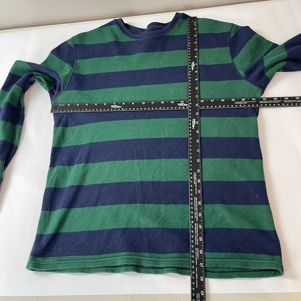 Polo Ralph Lauren Shirt Mens L Blue Green Thermal Waffle Knit Striped Outdoor